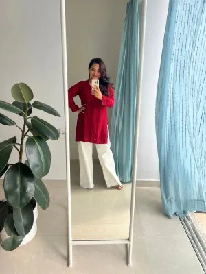 Chikankari Viscose Georgette short Top in Red