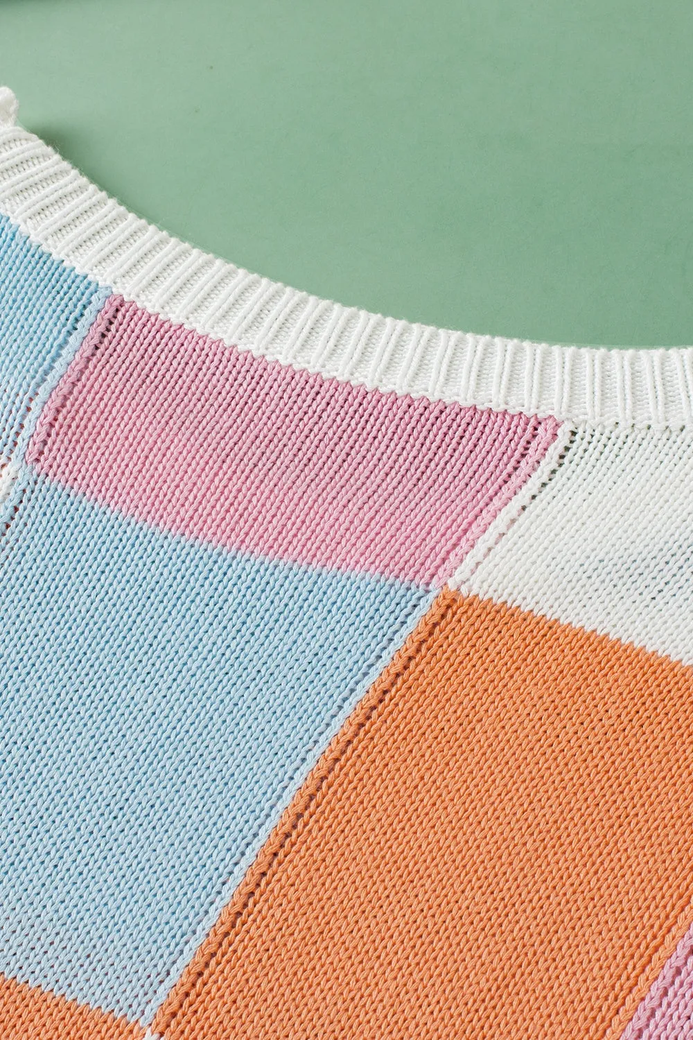 Color Block Round Neck Cap Sleeve Knit Top [ click for additional color options]