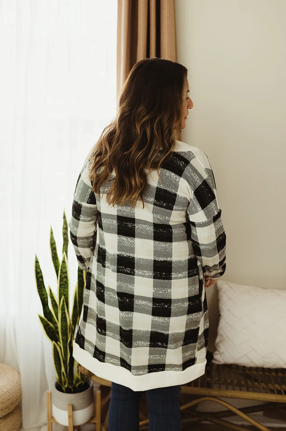 Contrasted Plaid Cardi