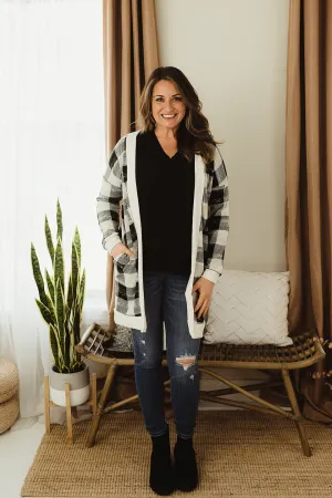 Contrasted Plaid Cardi