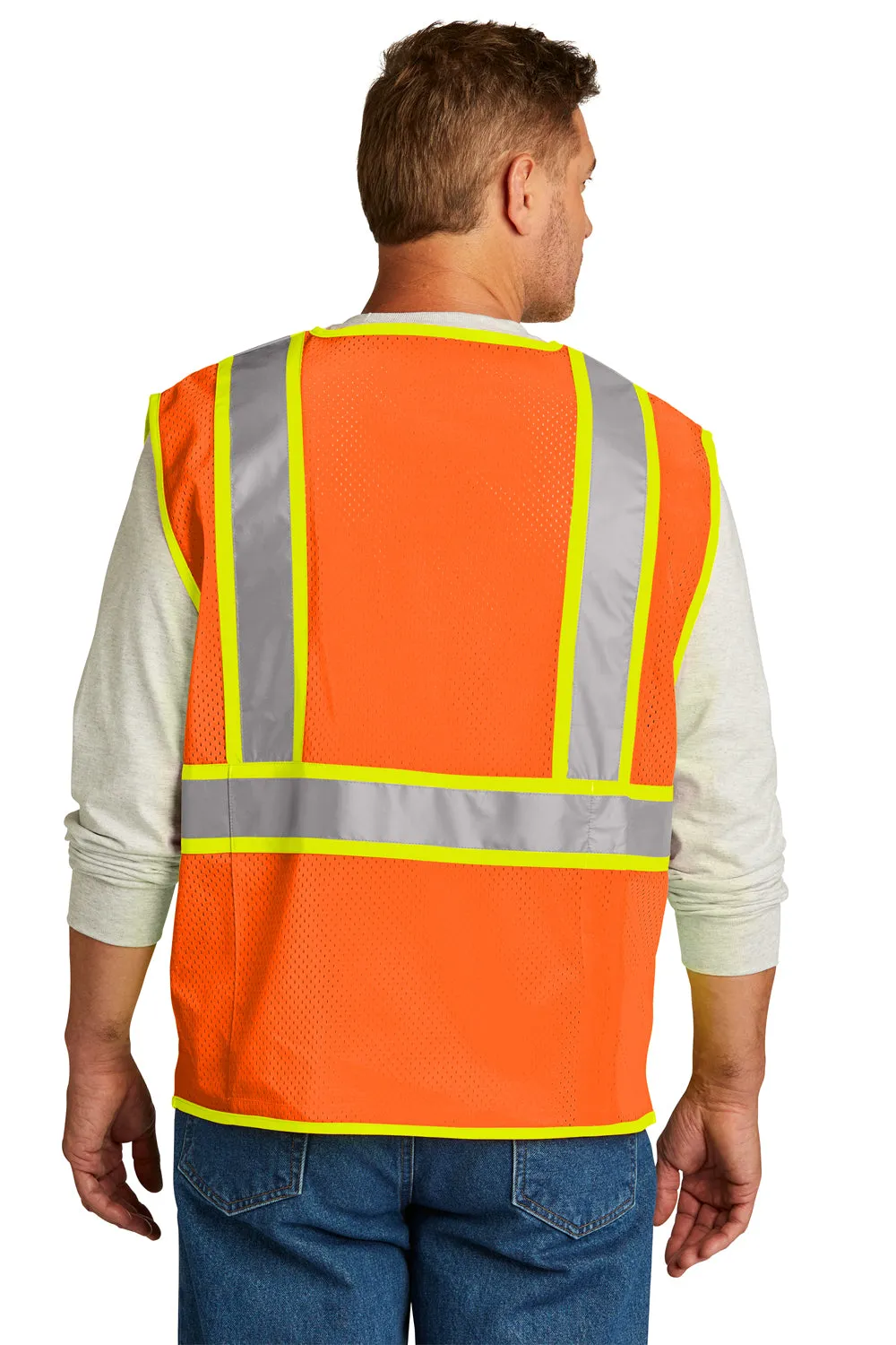 CornerStone Mens ANSI 107 Class 2 Surveyor Zipper Vest w/ Pocket - Safety Orange