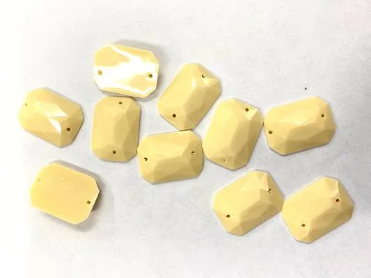 Cream Octagonal 2 Hole Plastic Stones - 18x13 mm