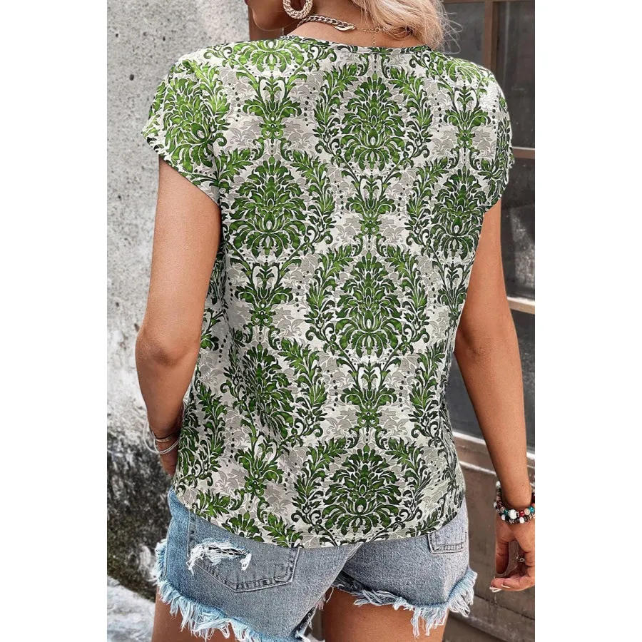 Cutout Printed Short Sleeve Blouse