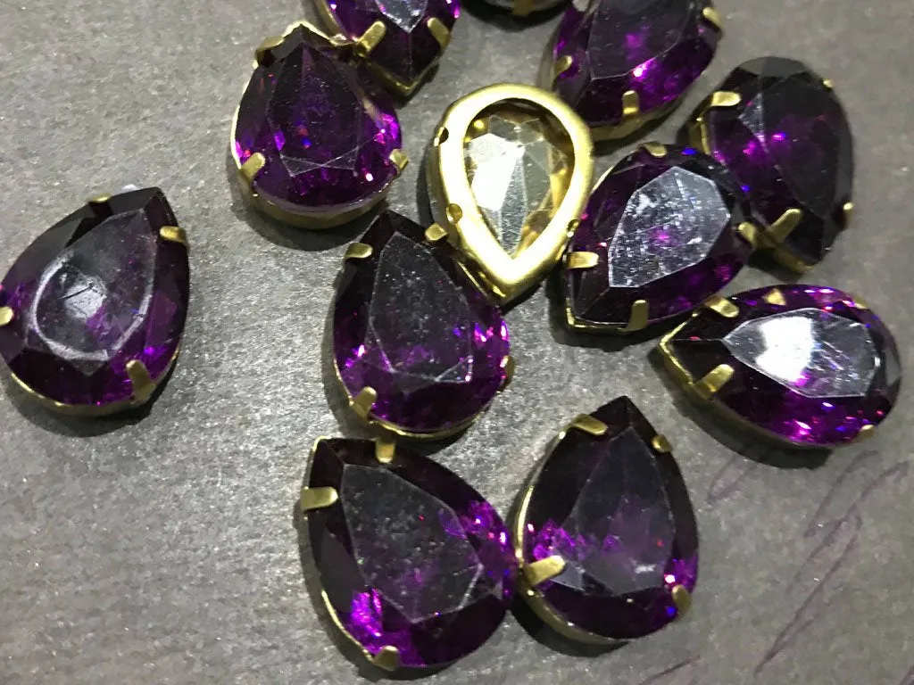Dark Purple Drop Resin Stones with Catcher (18x13 mm) (Wholesale)