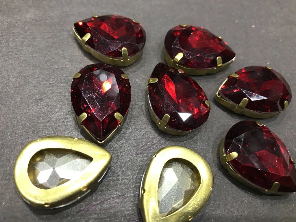 Dark Red Drop Resin Stones with Catcher (25x18 mm) (Wholesale)