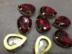 Dark Red Drop Resin Stones with Catcher (25x18 mm) (Wholesale)