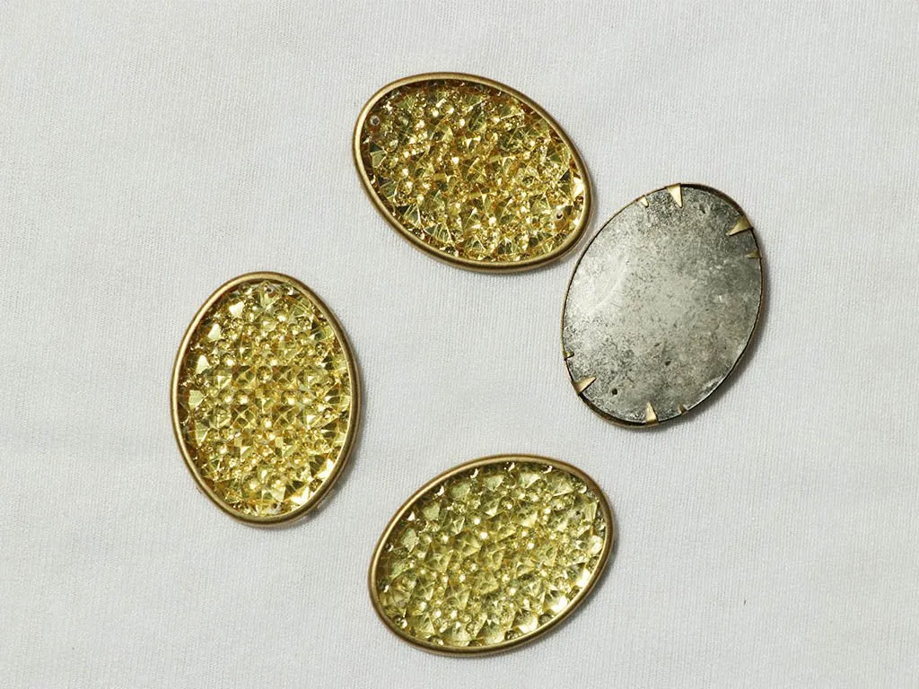 Deep Golden Designer Oval Plastic Stones- 30x40 mm