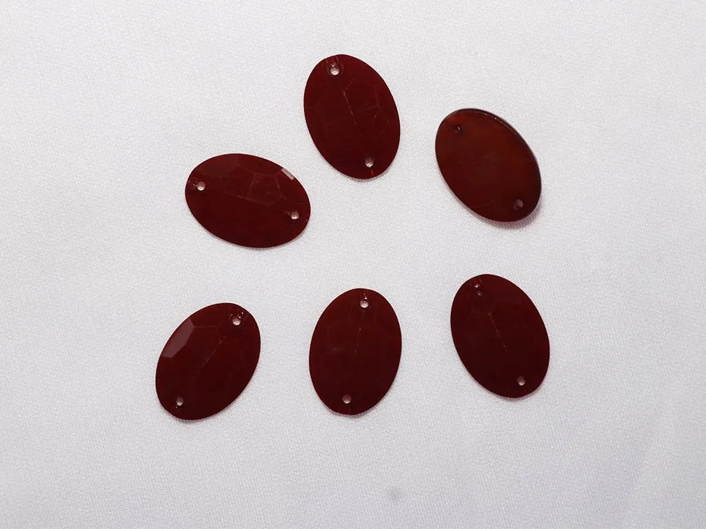 Deep Red 2 Hole Oval Designer Plastic Stones - 18x25 mm