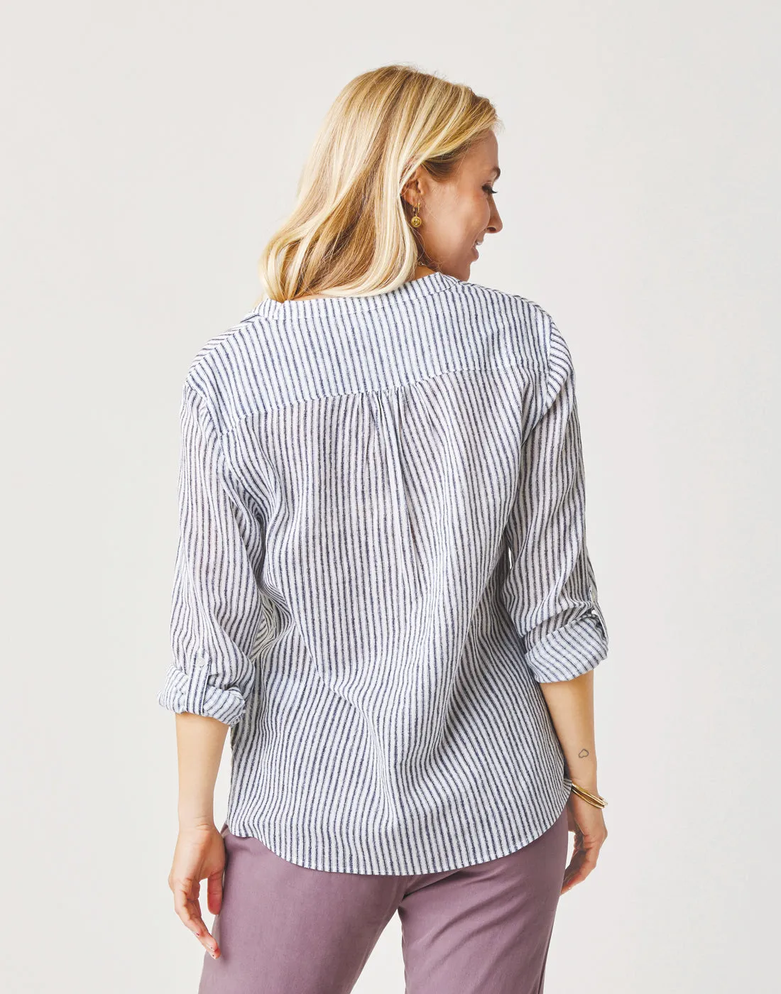 Dylan Gauze Shirt: Navy Milos Stripe