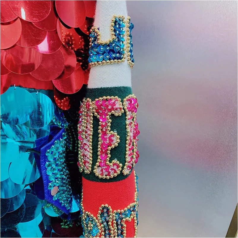 EM Streetwear Colors Contrast Sequined Letters Parka Women Jacket