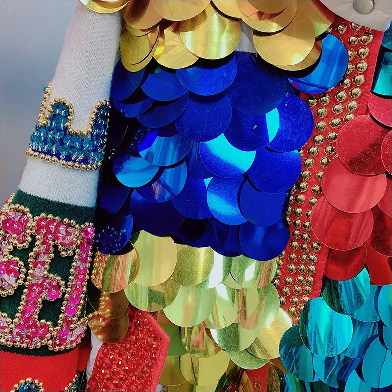 EM Streetwear Colors Contrast Sequined Letters Parka Women Jacket