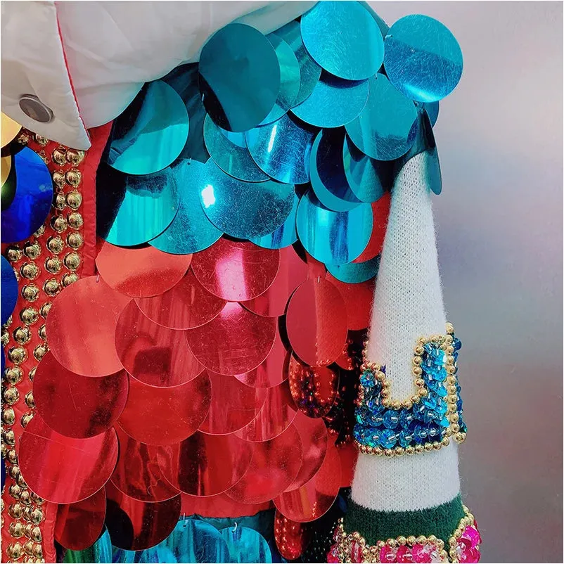 EM Streetwear Colors Contrast Sequined Letters Parka Women Jacket