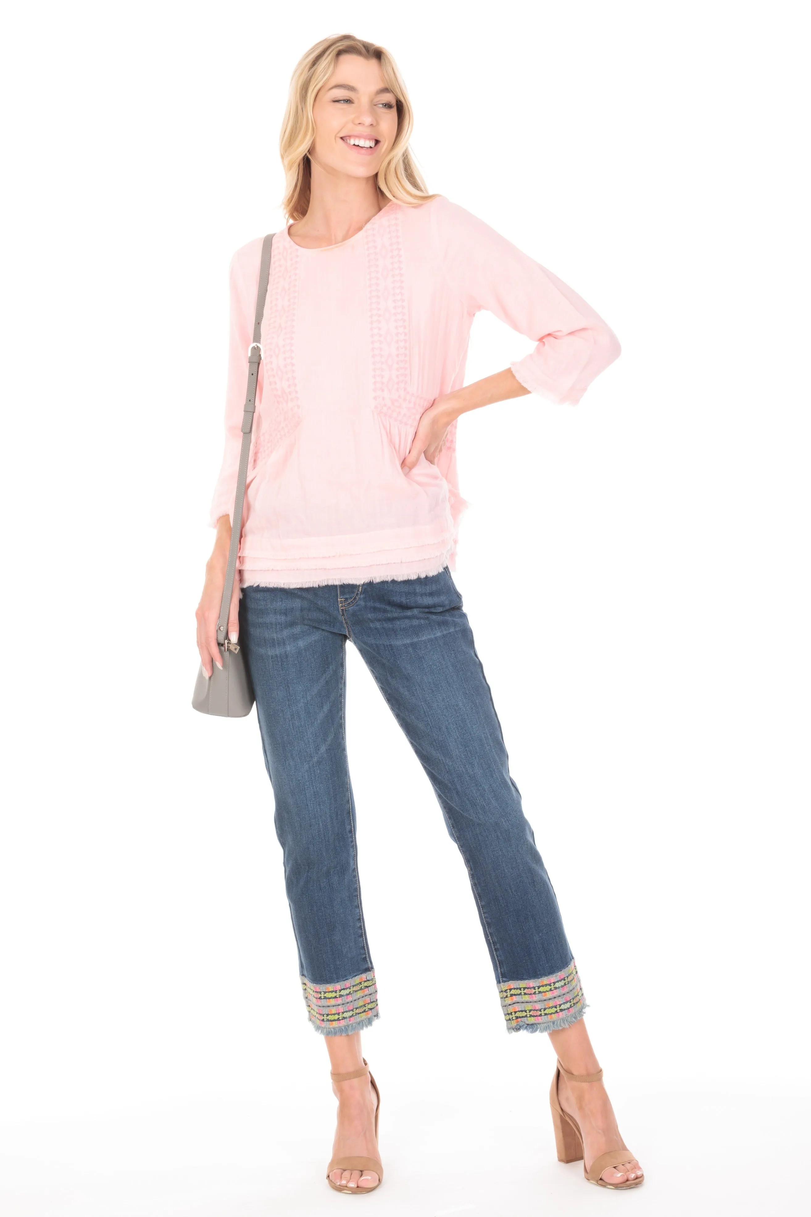 Embroidered Pullover With Layered Hem