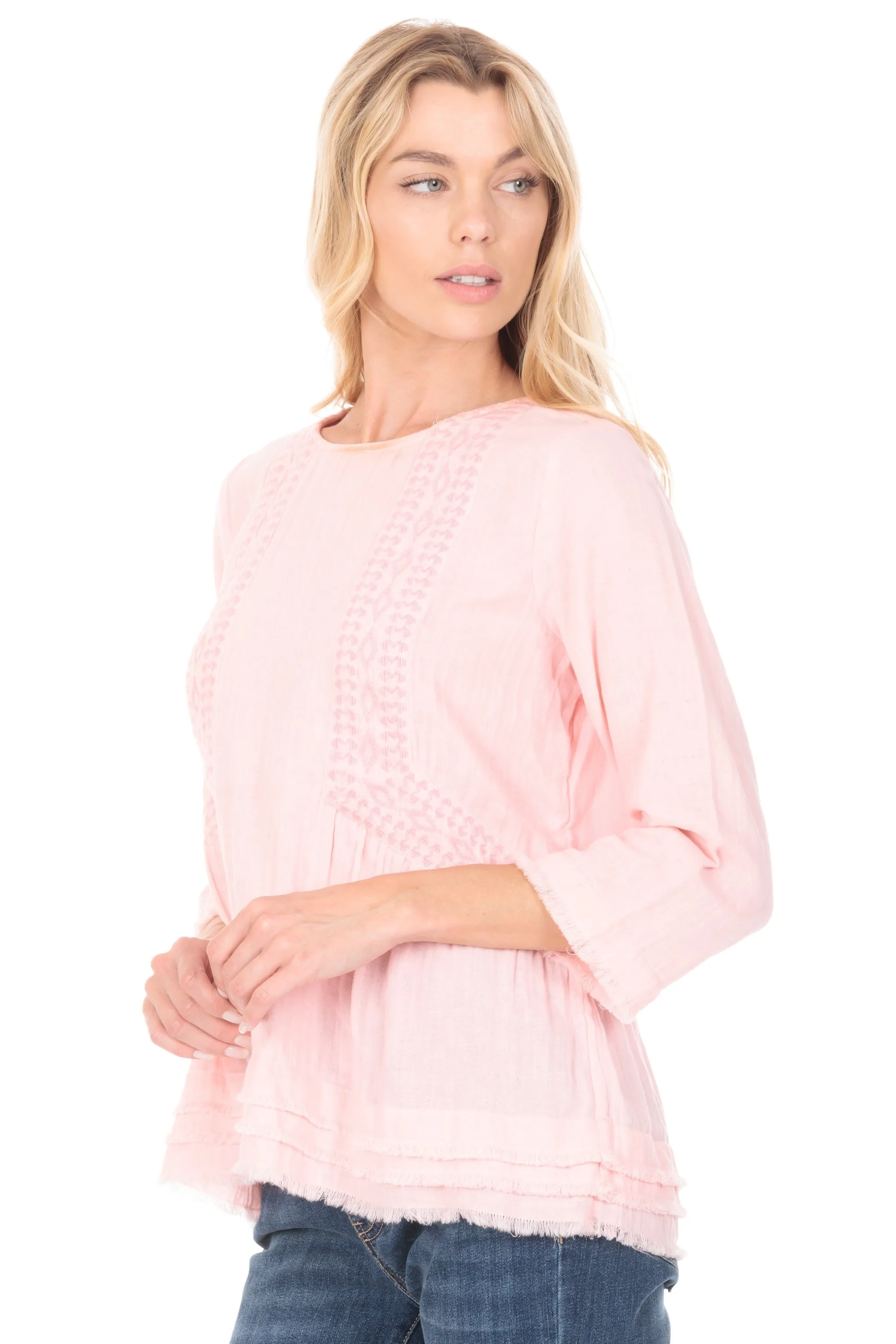 Embroidered Pullover With Layered Hem