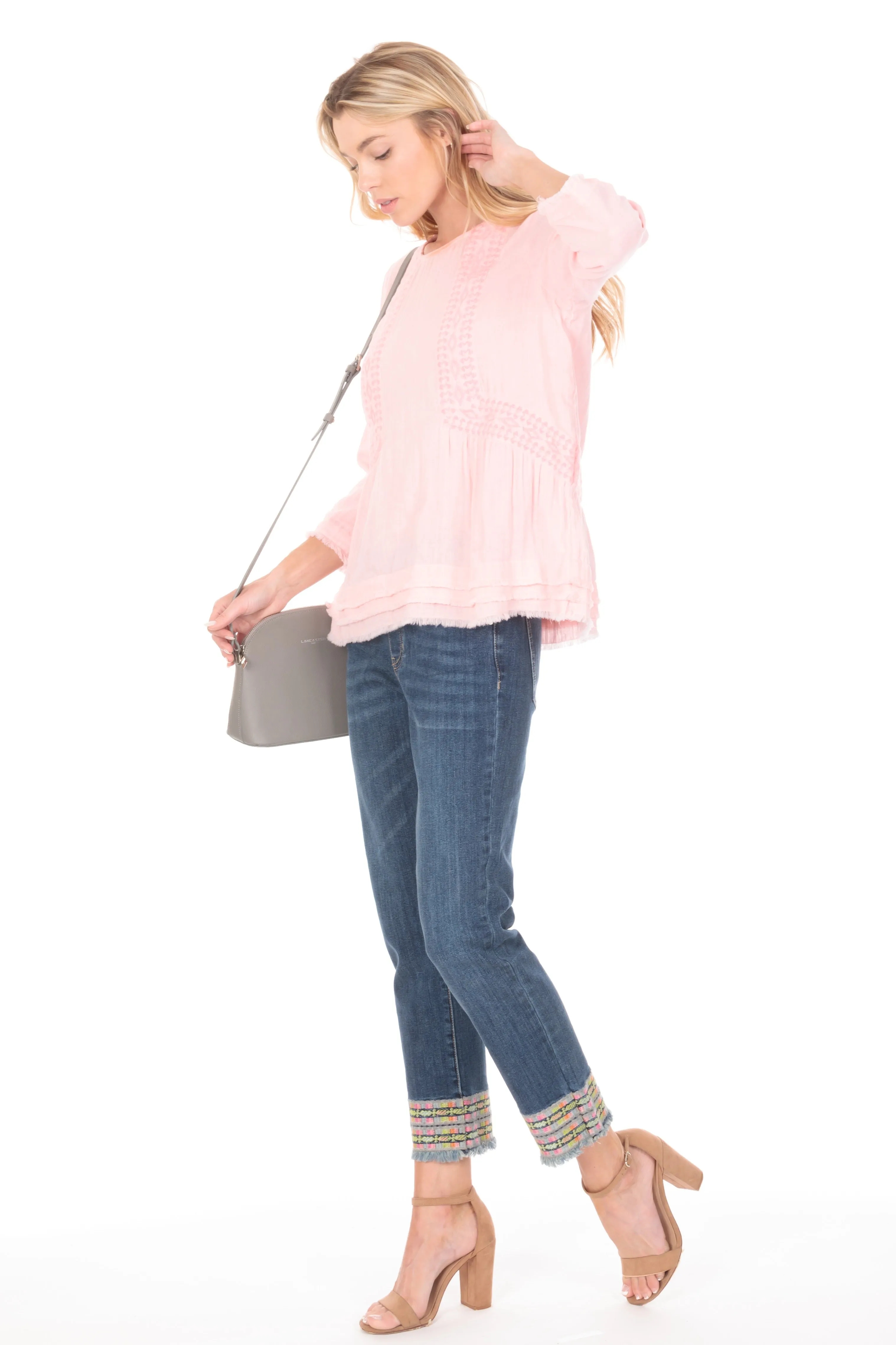Embroidered Pullover With Layered Hem