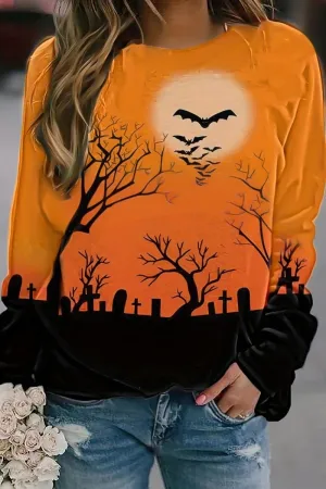 Fashionkova - Orange Casual Print Basic O Neck Tops