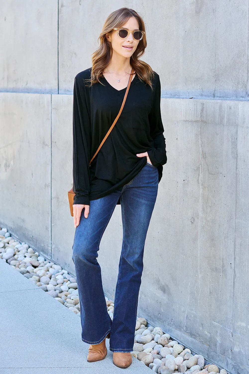 Full Size V-Neck Long Sleeve Top