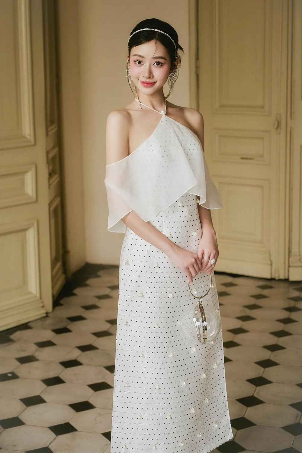 Gia Han A-line Cold Shoulder Sleeved Taffeta Silk Ankle Length Set