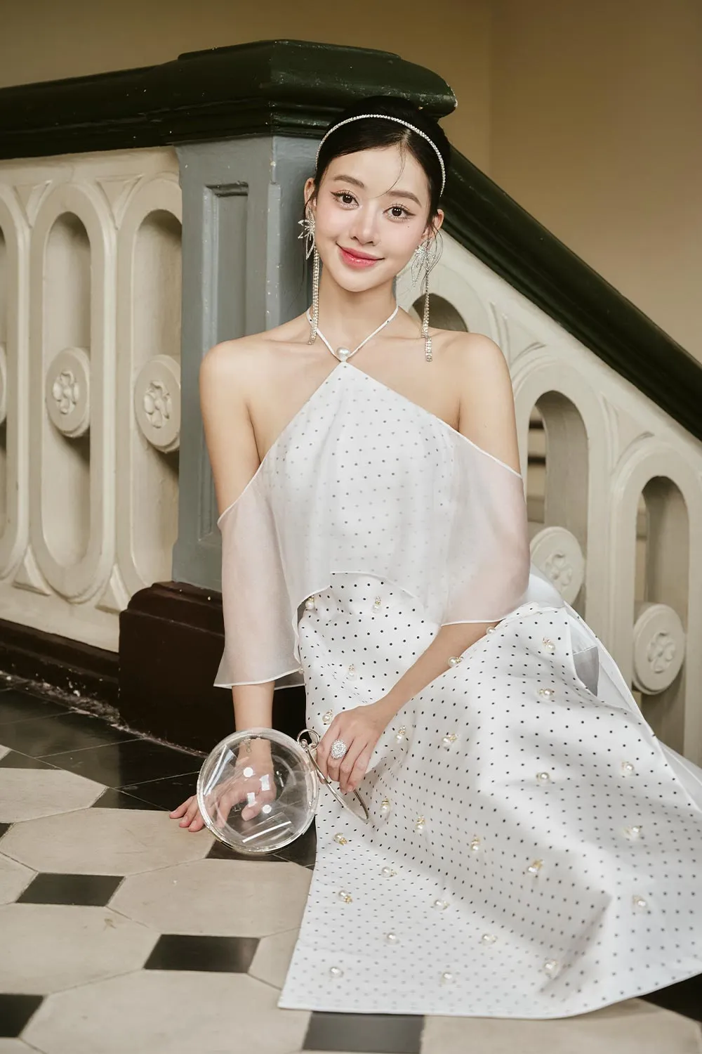 Gia Han A-line Cold Shoulder Sleeved Taffeta Silk Ankle Length Set