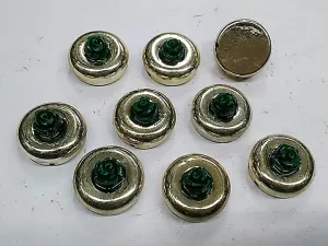 Golden Circular Designer Plastic Stone with Dark Green Resin Flower- 20 mm