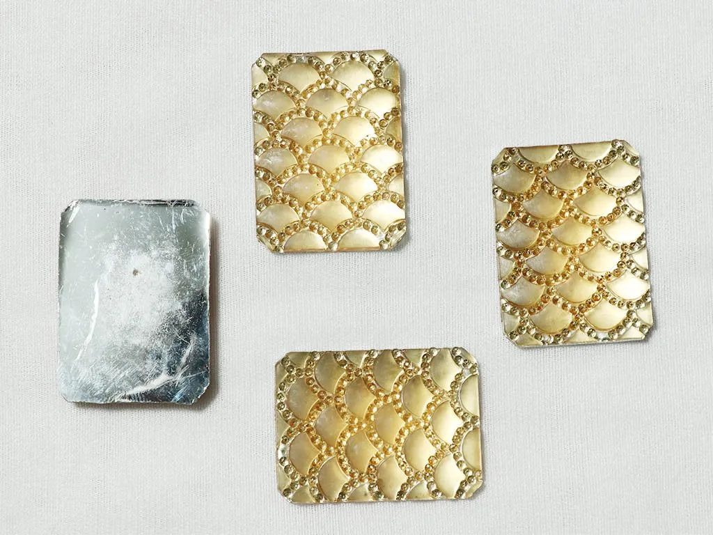 Golden Designer Rectangle Plastic Stones - 27x38 mm