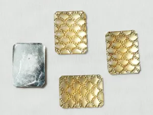 Golden Designer Rectangle Plastic Stones - 27x38 mm