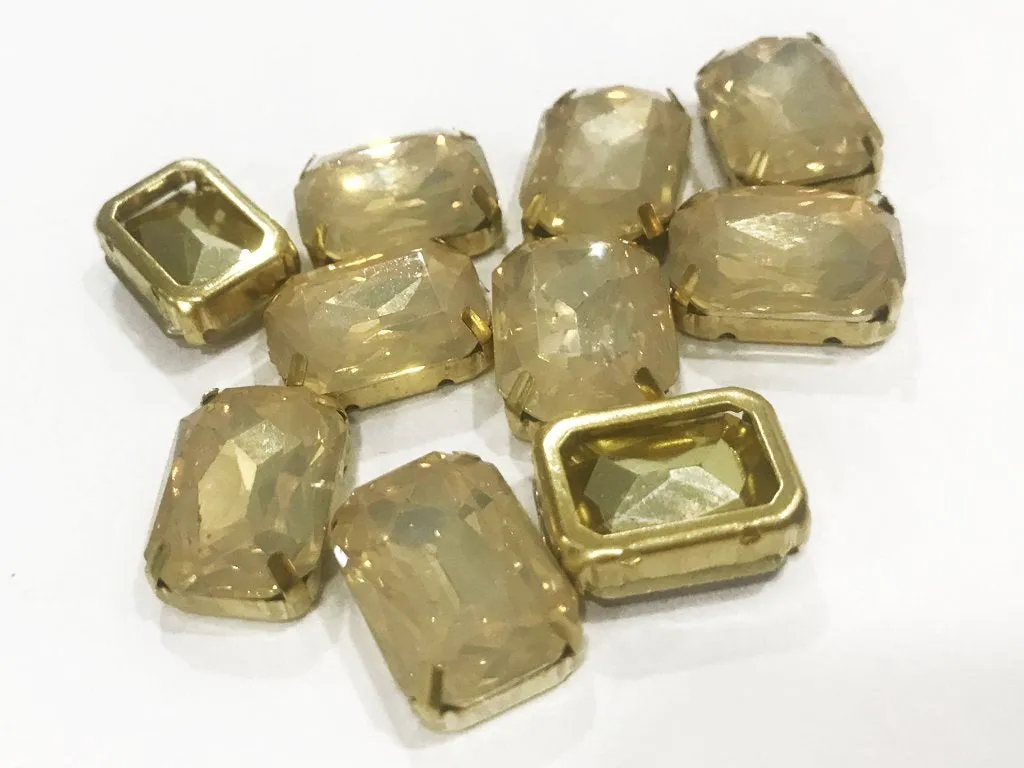 Golden Opal Rectangular Resin Stones with Catcher (18x13 mm) (Wholesale)