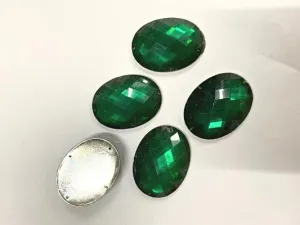 Green Oval Plastic Stone Without Hole- 30x40 mm