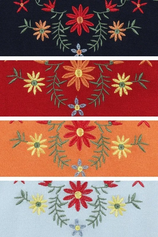 Half Sleeve Daisy Flower Embroidered Knit Pullover Tee MK3664EMBO(S-XL)