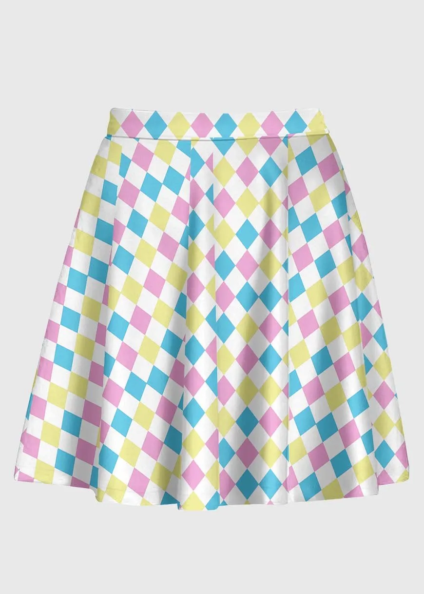 Harlequinn Pattern Pastel Clowncore Skirt