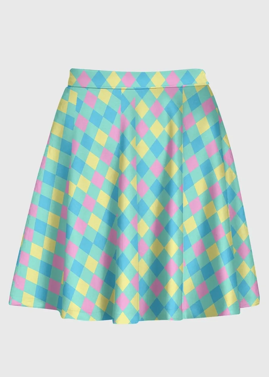Harlequinn Pattern Pastel Clowncore Skirt