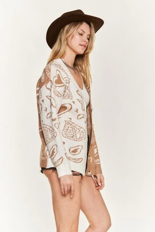 Heart Paisley and Color Block Cardigan