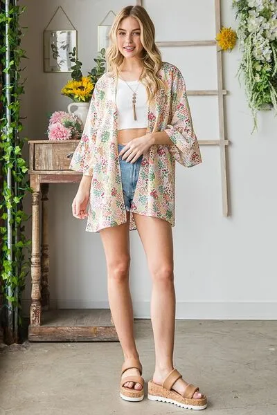 Heimish Ivory Multi Color Floral Open Cardigan