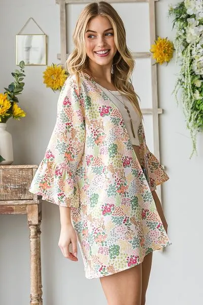 Heimish Ivory Multi Color Floral Open Cardigan