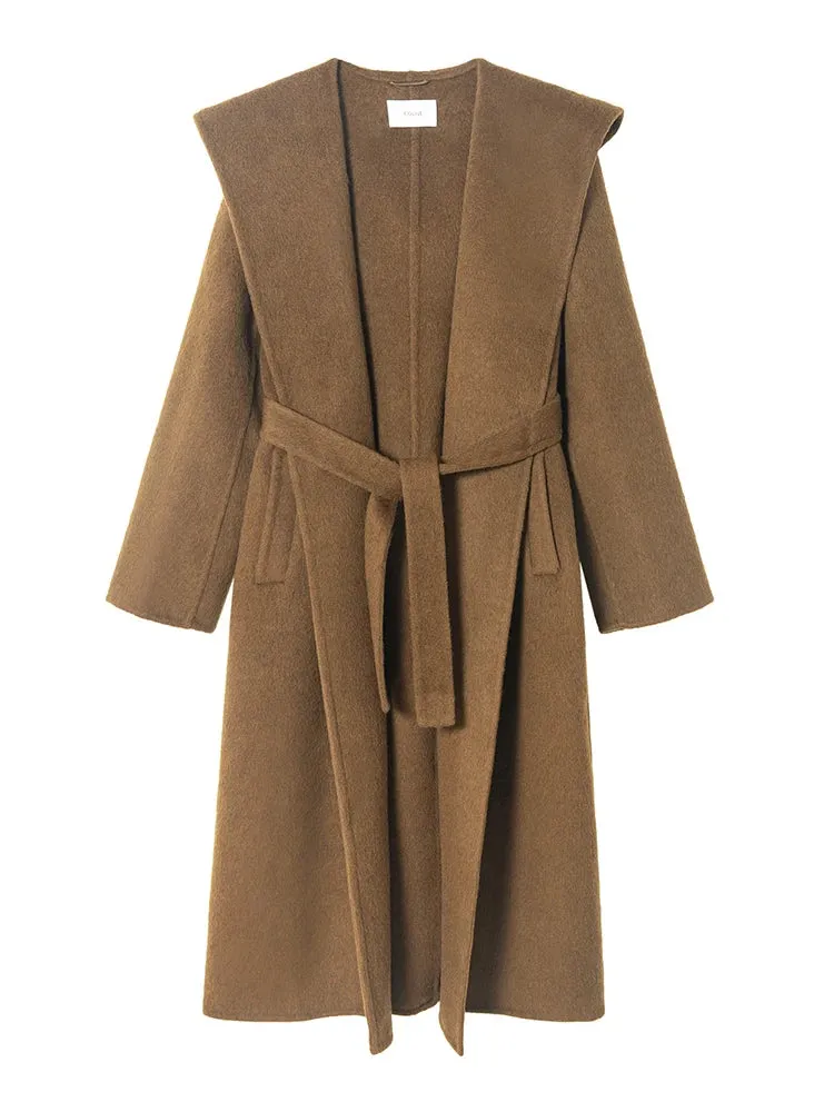 Hooded Long Sleeves Sashes Double Side Wool loose Blends Overcoat