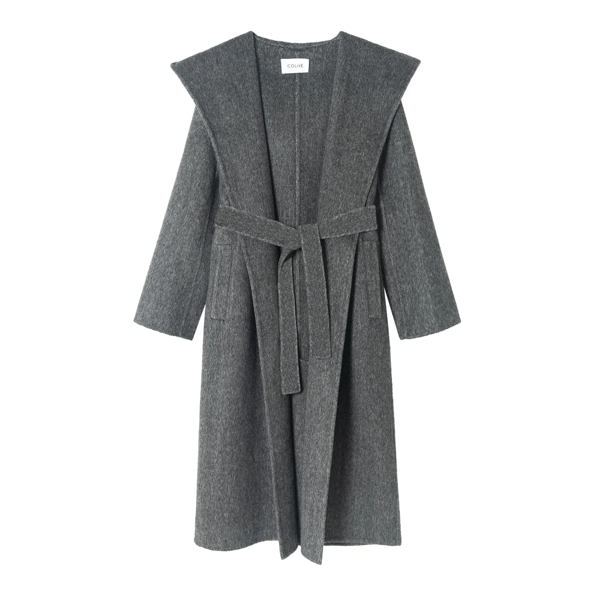 Hooded Long Sleeves Sashes Double Side Wool loose Blends Overcoat