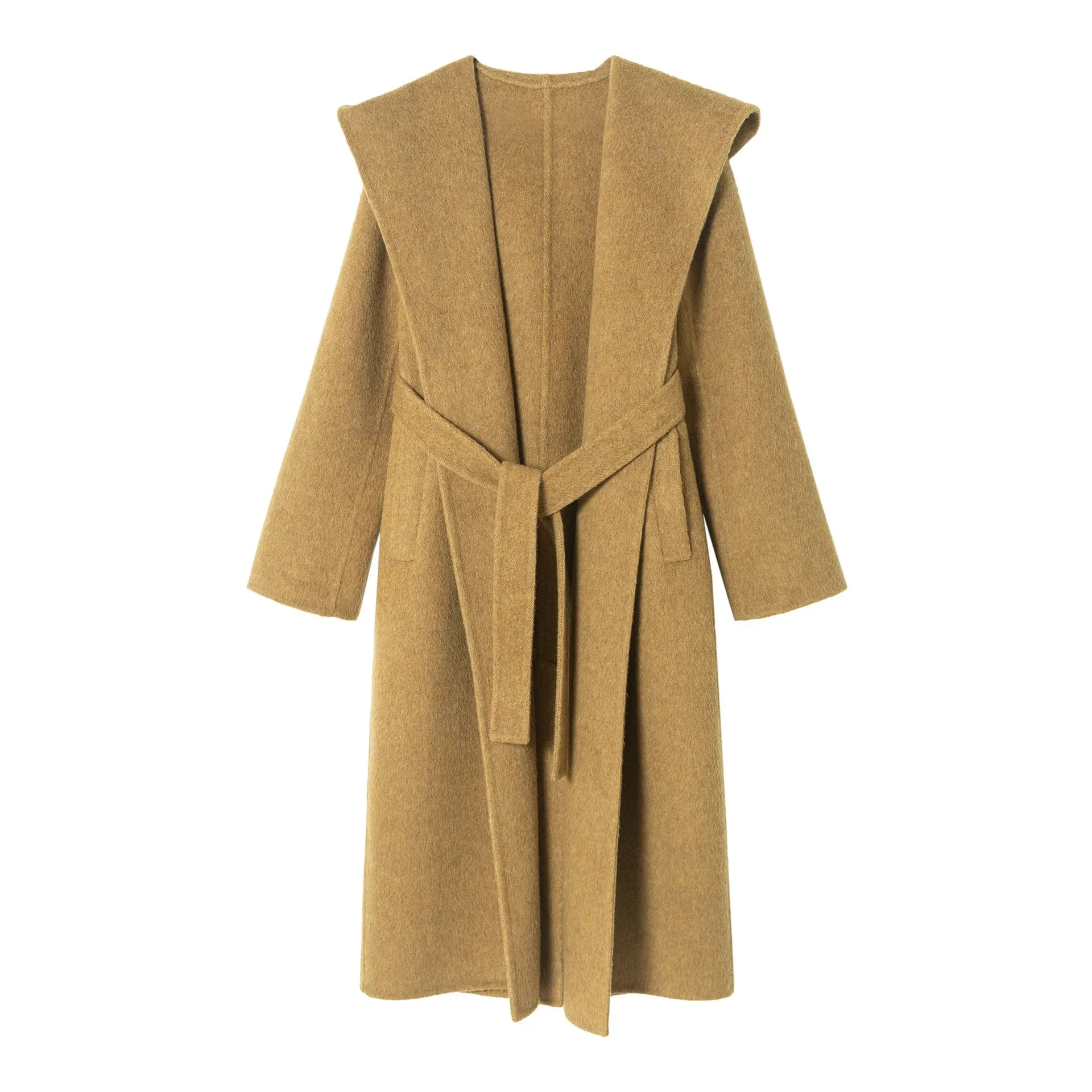 Hooded Long Sleeves Sashes Double Side Wool loose Blends Overcoat