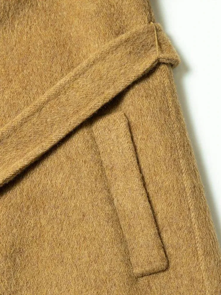 Hooded Long Sleeves Sashes Double Side Wool loose Blends Overcoat
