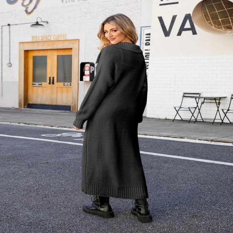 Ivyshape | Color Long Sleeve Long Knitted Cardigan