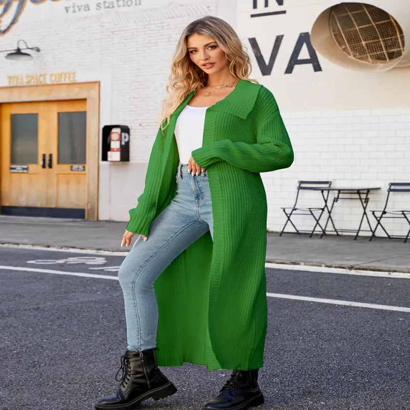 Ivyshape | Color Long Sleeve Long Knitted Cardigan