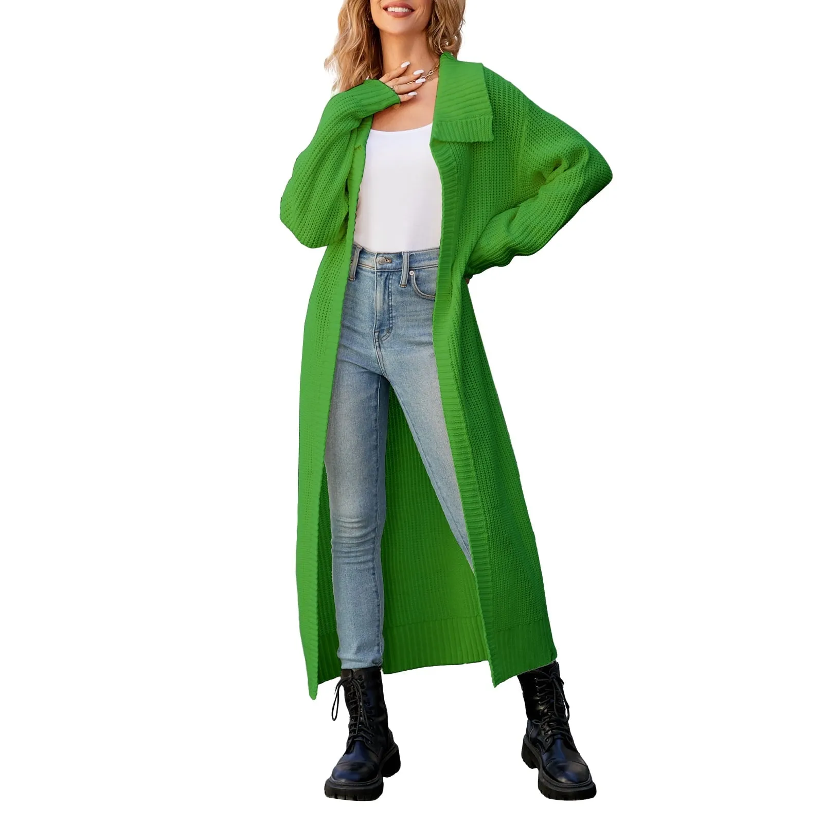Ivyshape | Color Long Sleeve Long Knitted Cardigan