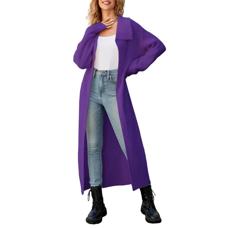 Ivyshape | Color Long Sleeve Long Knitted Cardigan