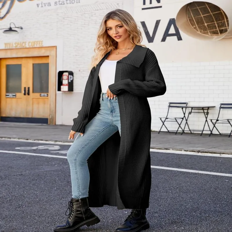 Ivyshape | Color Long Sleeve Long Knitted Cardigan