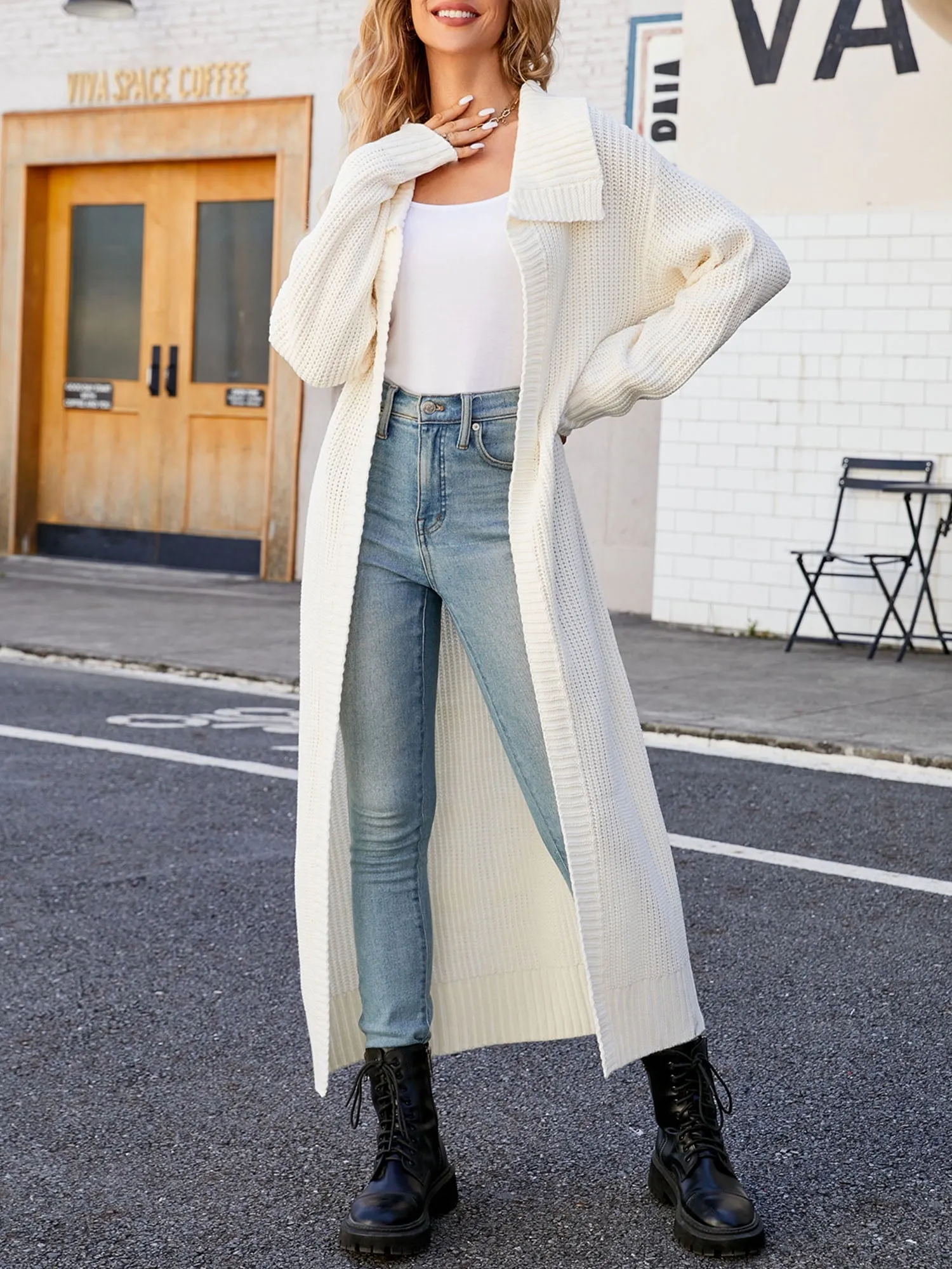 Ivyshape | Color Long Sleeve Long Knitted Cardigan