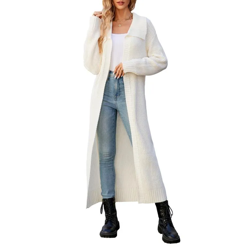 Ivyshape | Color Long Sleeve Long Knitted Cardigan