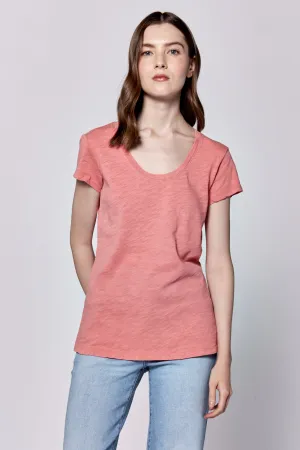 KATYA SCOOP NECK SHORT SLEEVE SLUB JERSEY TOP TERRACOTTA