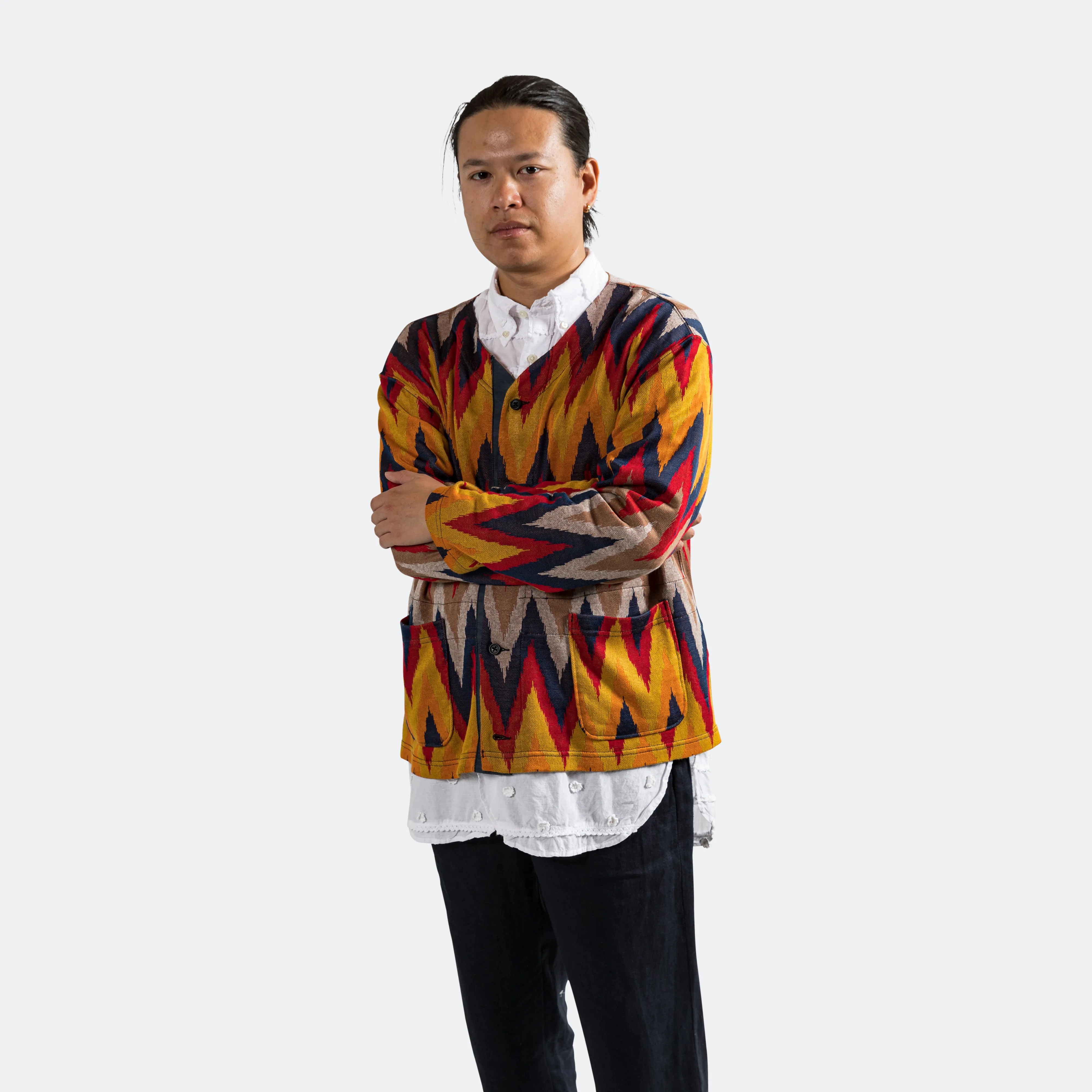 Knit Cardigan - Red/Navy Ikat Knit