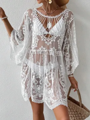 Lace Round Neck Cover-Up - 2 Colors