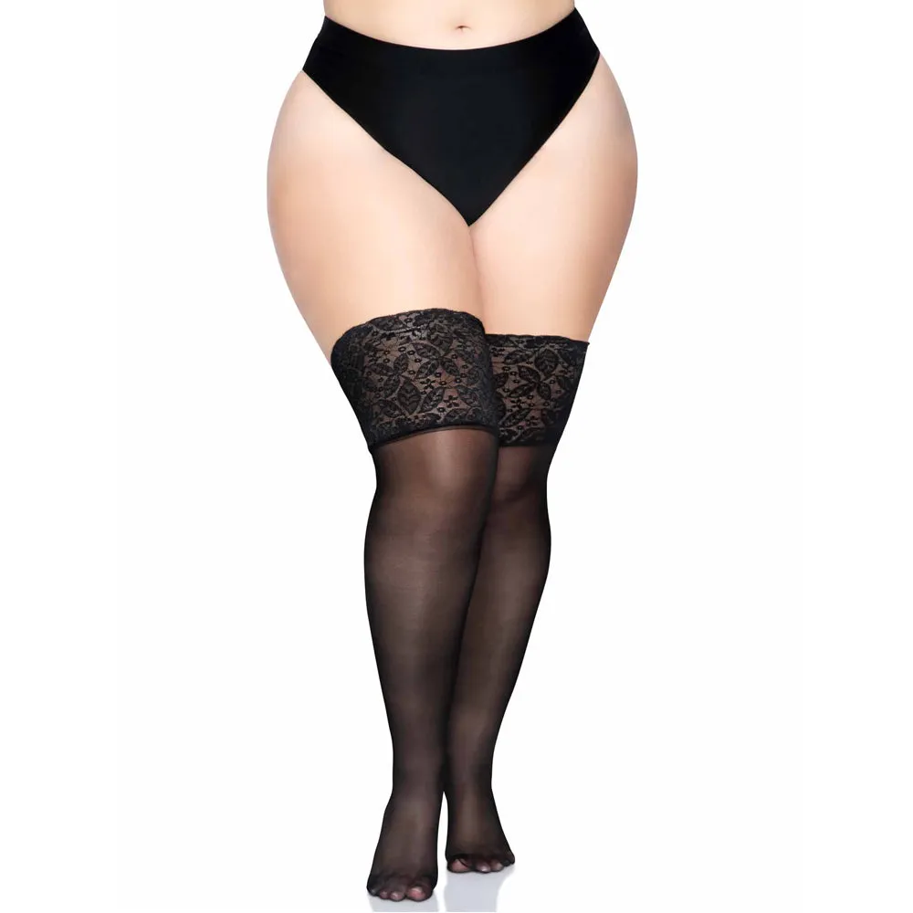 Leg Avenue Clara Sheer Stay-Up Thigh-High Stockings - Curvy