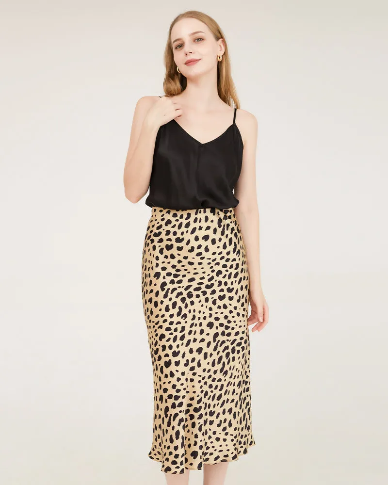Leopard Print 100% Silk Midi Skirts